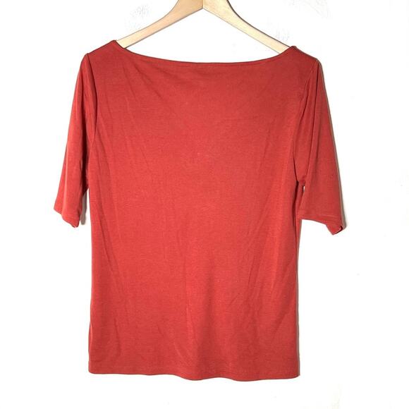 Ann Taylor rust red half sleeve casual V-neck top shirt size large L B130 - Picture 4 of 4